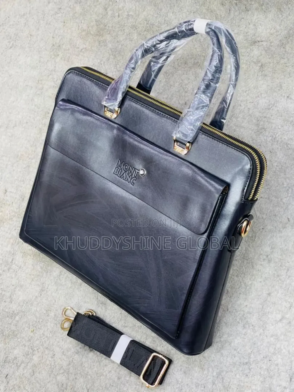 High Quality Italian Leather Montblanc Laptop Bags Black