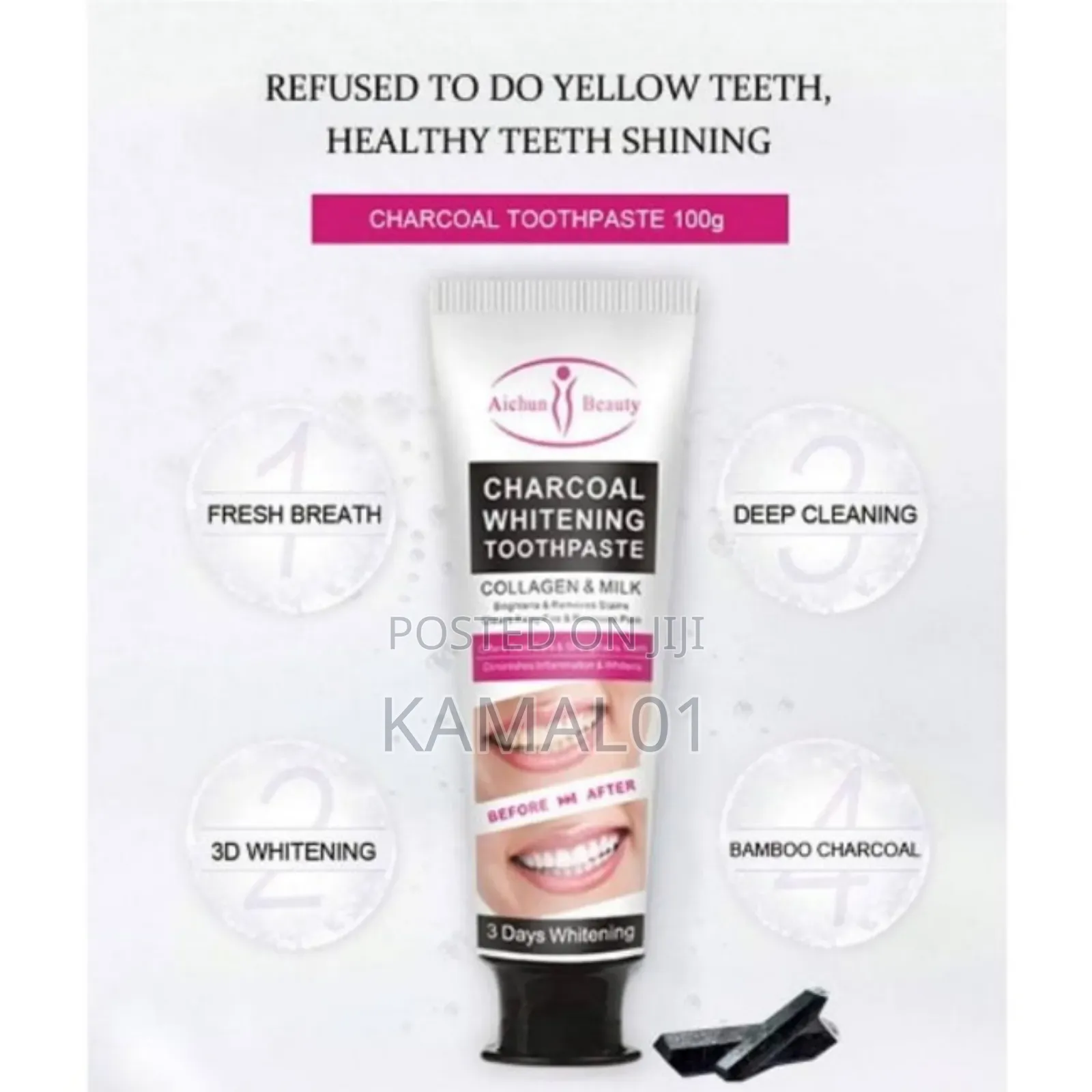 Aichun Charcoal 3 Day Whitening Toothpaste Collagen 100ml