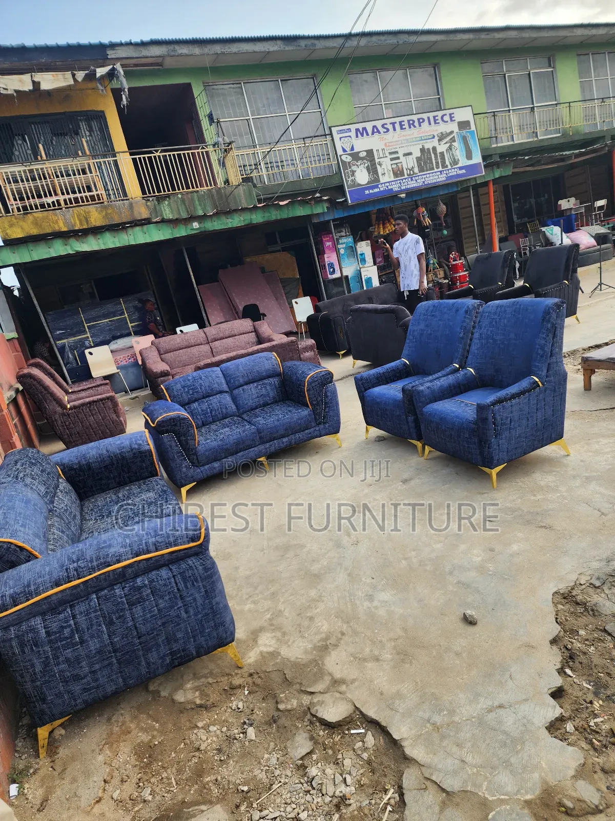 Complete Set of Upholstery Padded Sofa Fabric Chairs