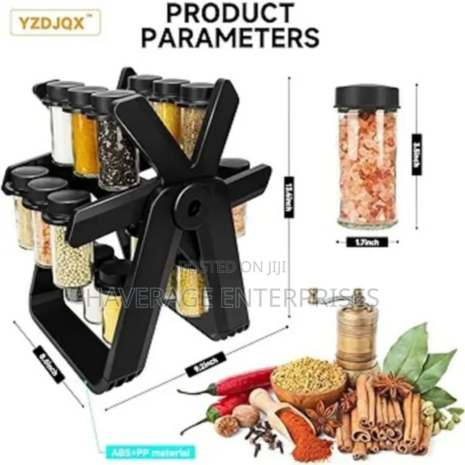 Jars Rotating Spice Rack With Labelling Stickers and Pen