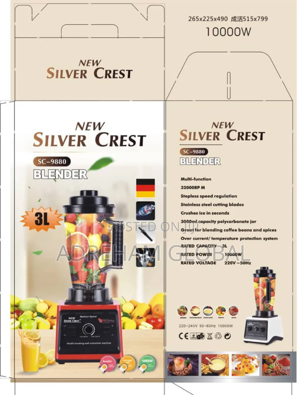 Silver Crest 2in1 3L Big Jar,Blender and Grinder,10,000watts