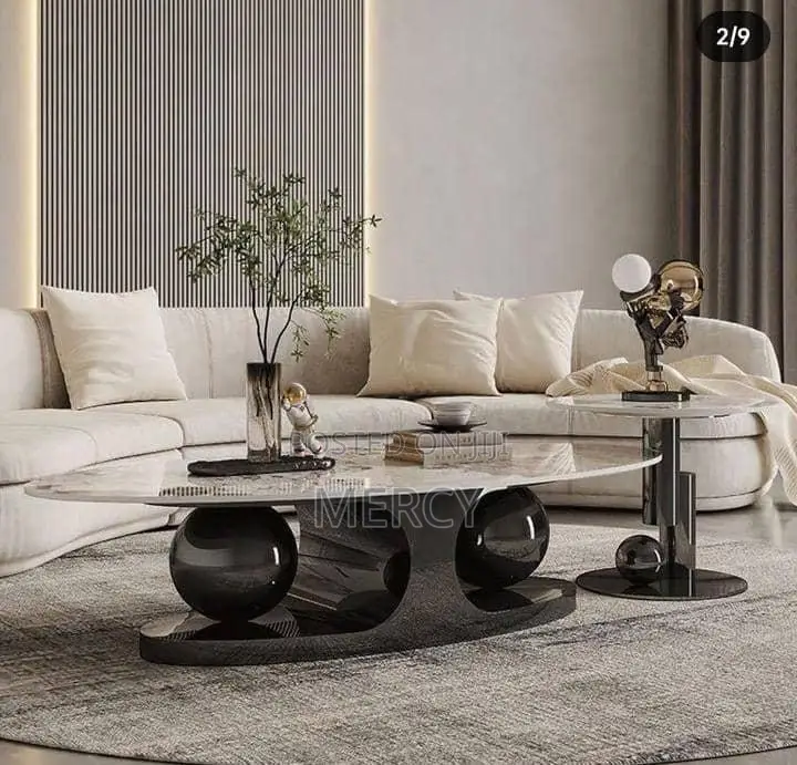 Center Table With Marble Top and Side Stool