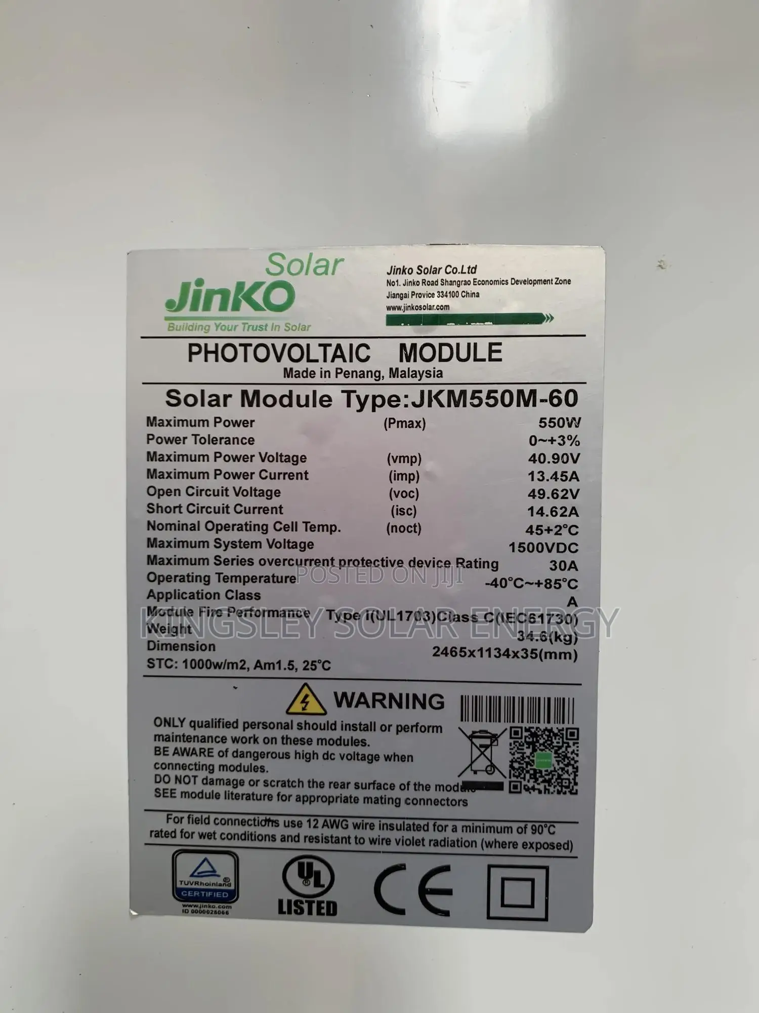 550watts Solar Panel (Halfcut) Mono 120cells