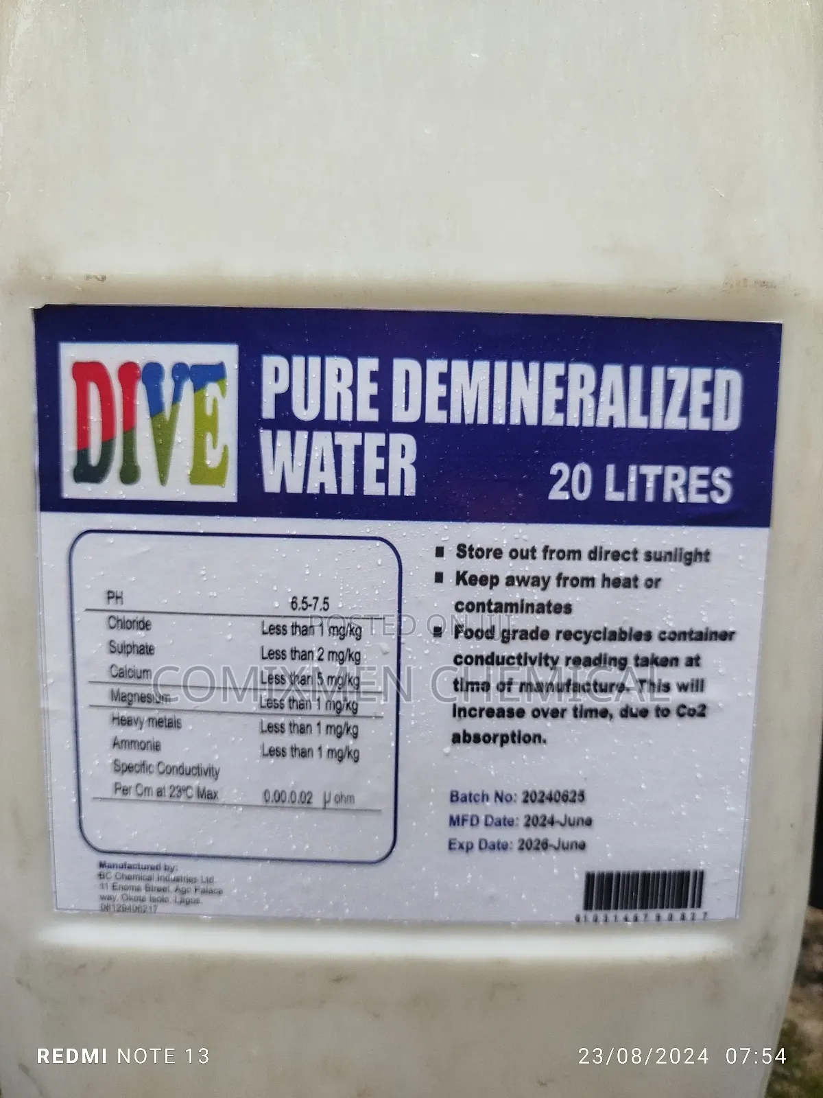 Demineralised Water