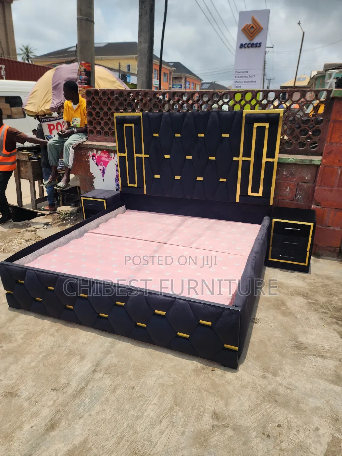 6by6 Upholstery Padded Bed Frame With Two Side Drawers