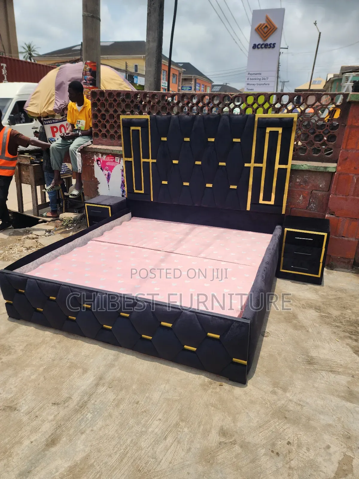 6by6 Upholstery Padded Bed Frame With Two Side Drawers