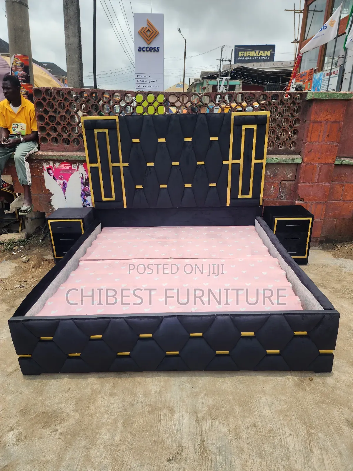 6by6 Upholstery Padded Bed Frame With Two Side Drawers