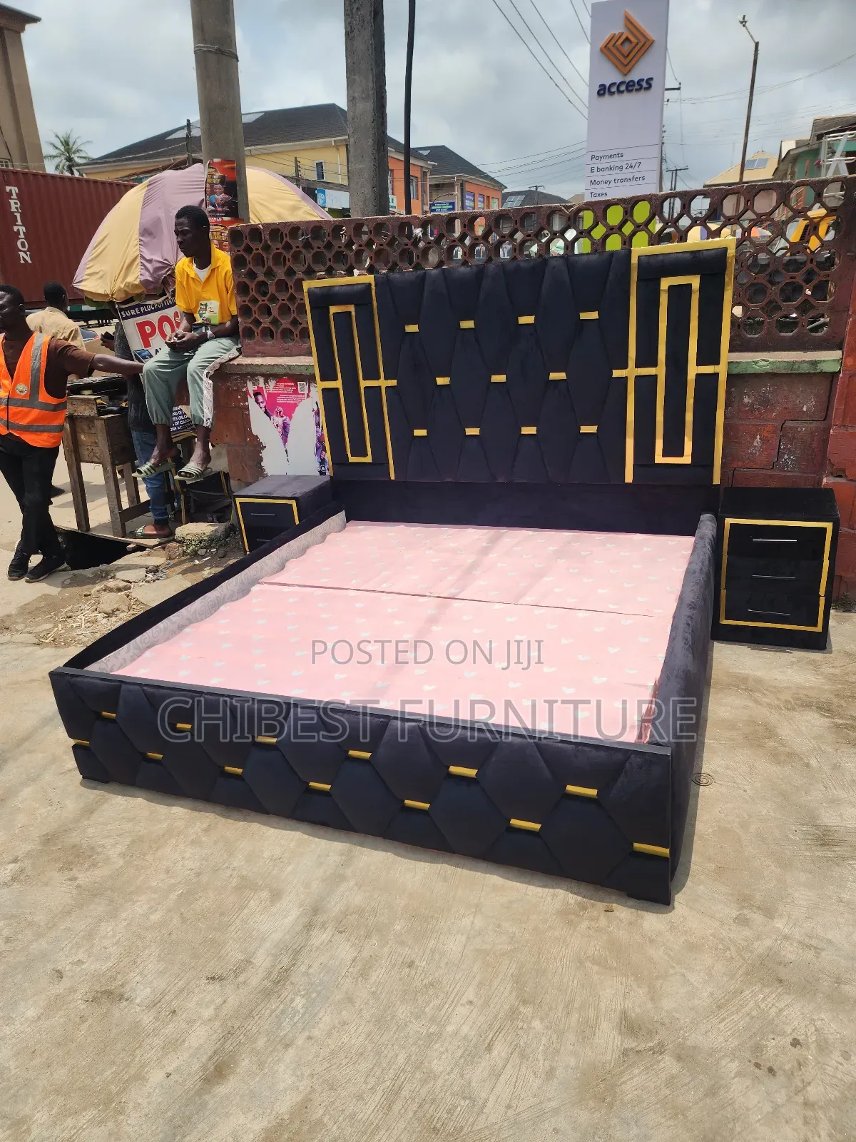 6by6 Upholstery Padded Bed Frame With Two Side Drawers