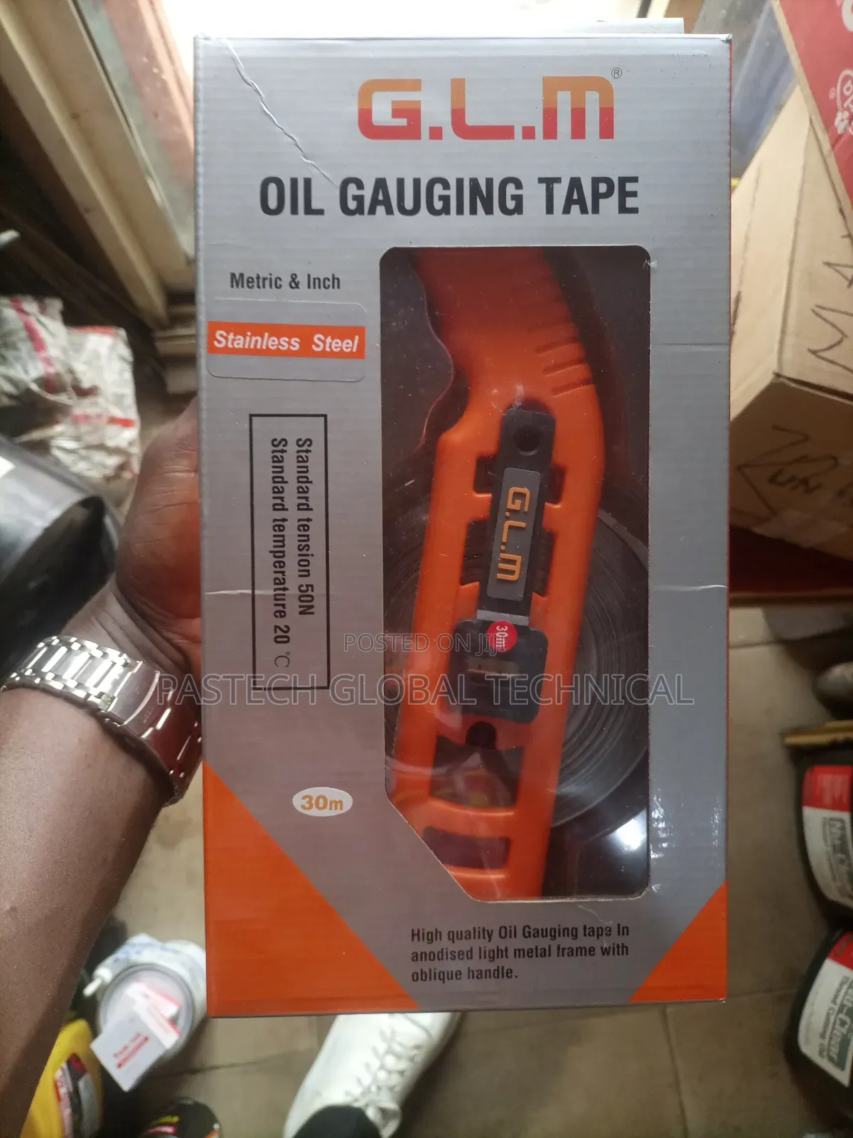 G. L. M 30m Oil Gauging Tape Metric and Inch Stainless Steel