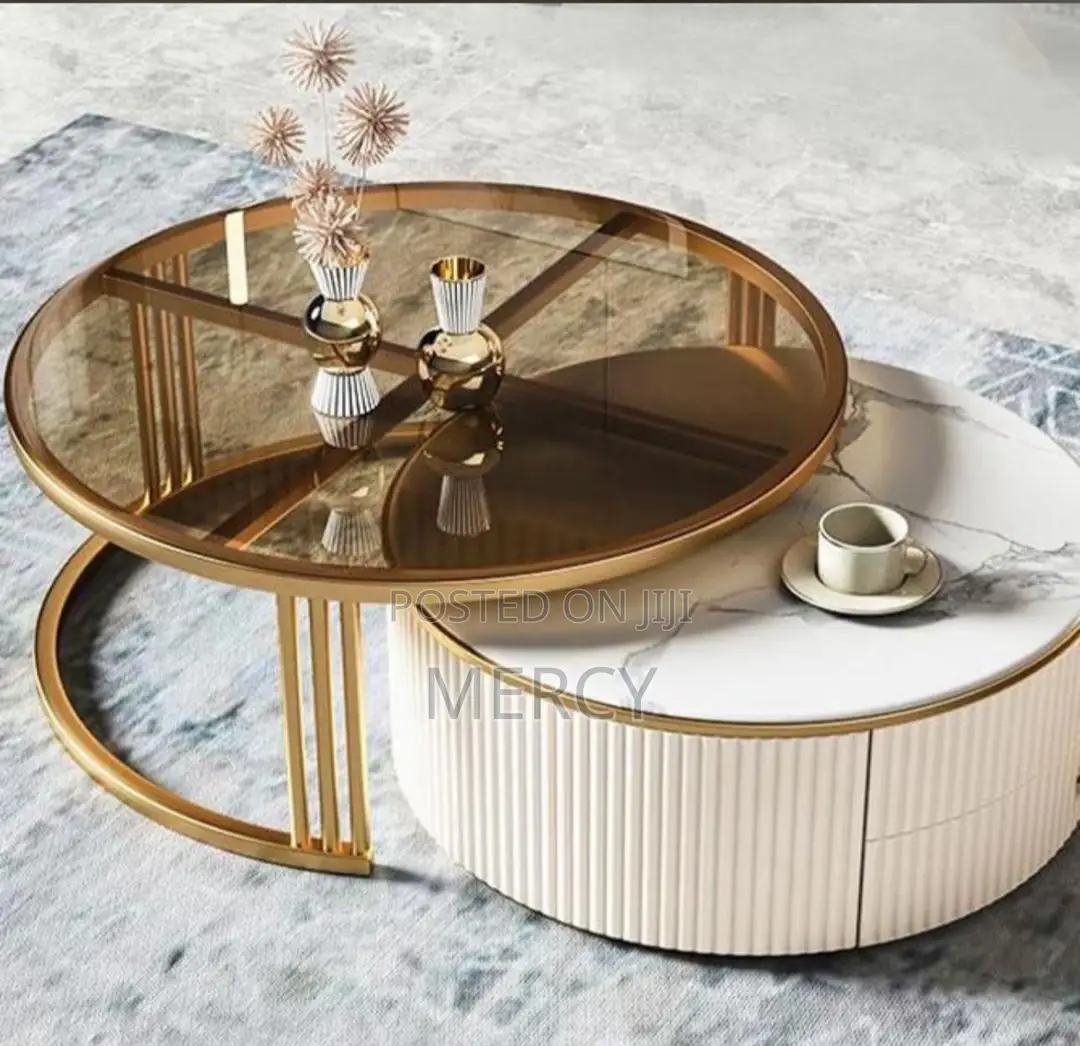 2 in 1 Center Table With Glass Top and Drawers