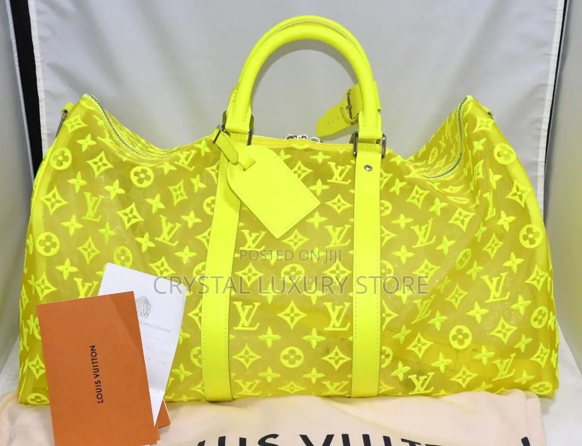 Louis Vuitton Keepall 50 Virgil Abloh Yellow Mesh Boston Bag