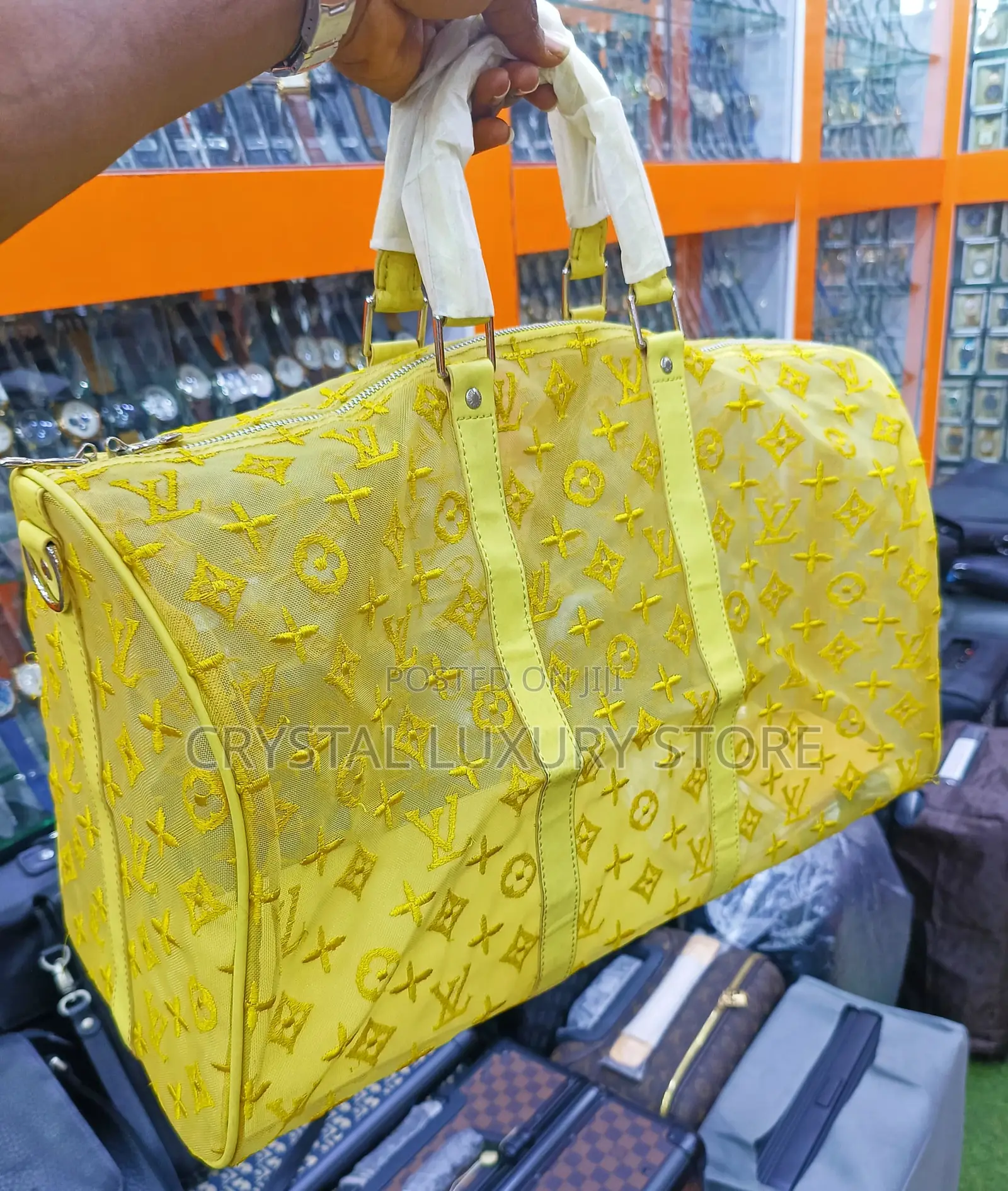 Louis Vuitton Keepall 50 Virgil Abloh Yellow Mesh Boston Bag