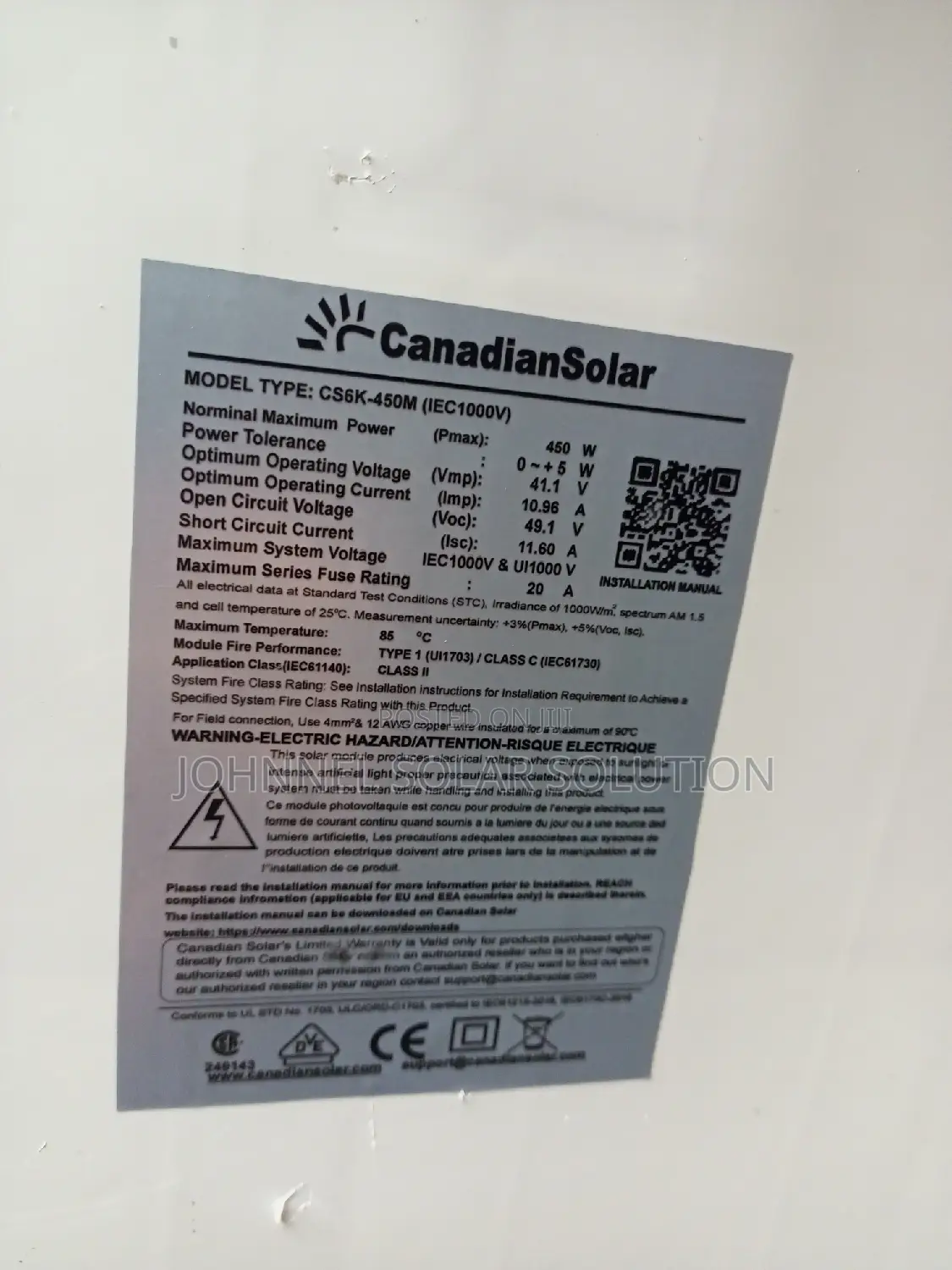 450w 96c Canadian Solar Panel