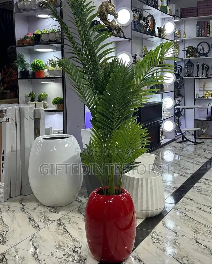 Red Flower Vase With Plant