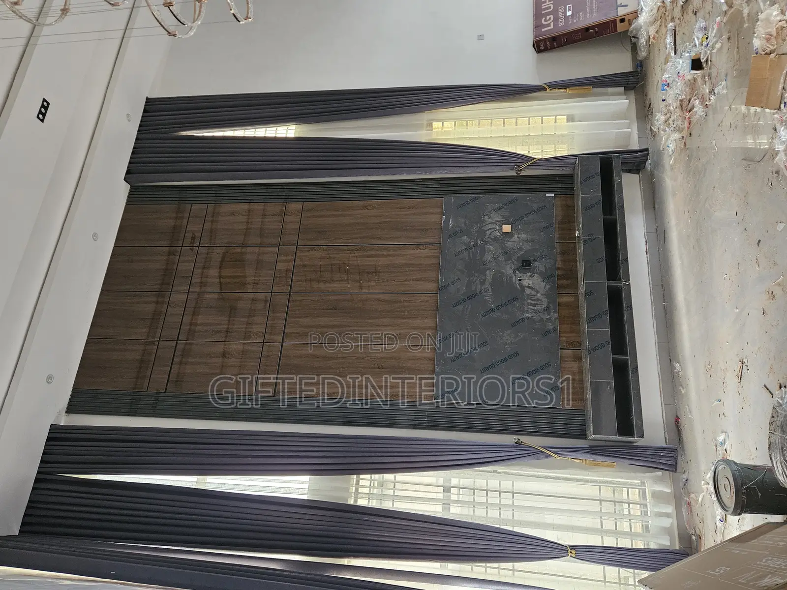 Tv Console With Long Wall Panel and Cladding (Glossy+LED)