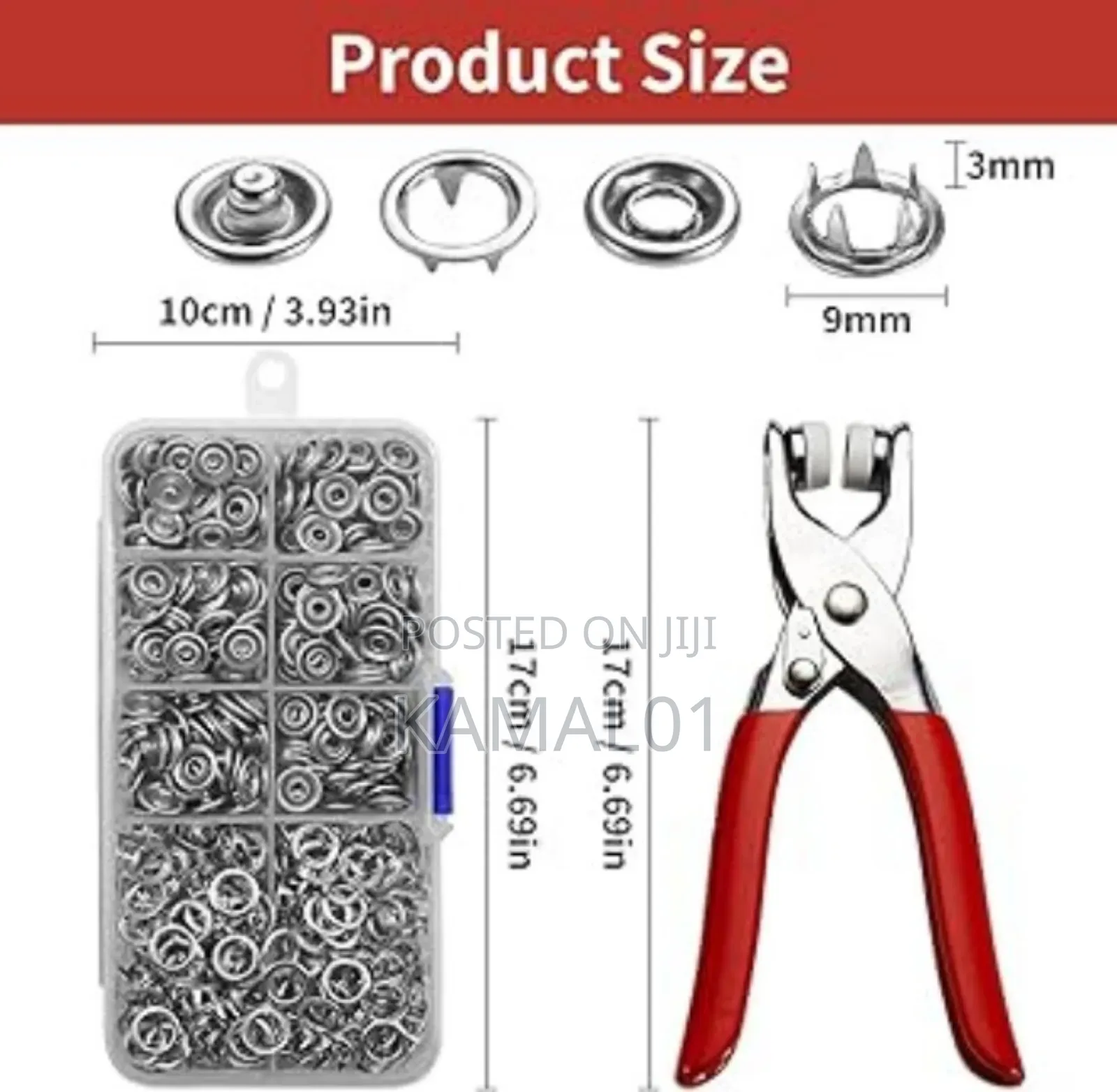 100 Piece Metal Thickened Snap Fasteners Kit