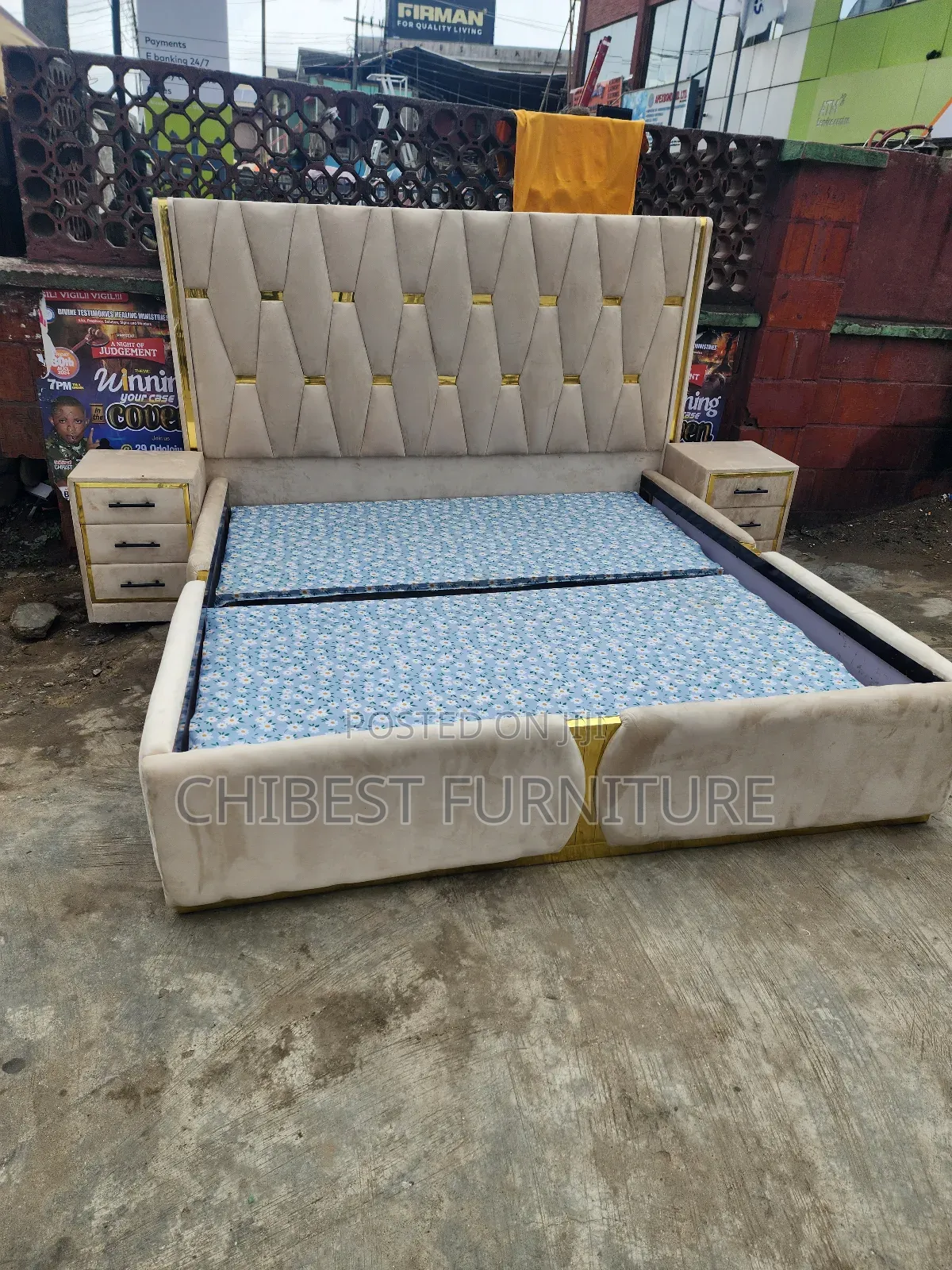 Quality 6by6 Upholstery Padded Bed Frame With Two Bed Sides