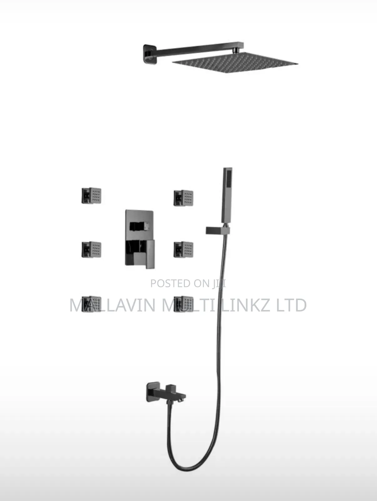 6 Body Jet Black Conduit Shower