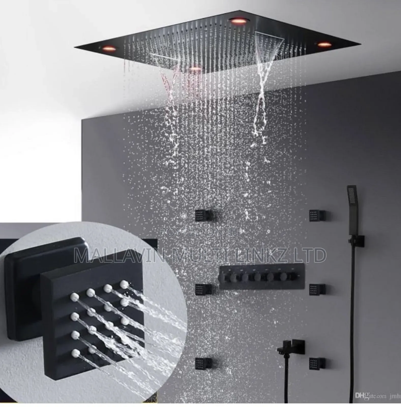 Black LED Thermostatic Shower Conduit Shower With Bluetooth