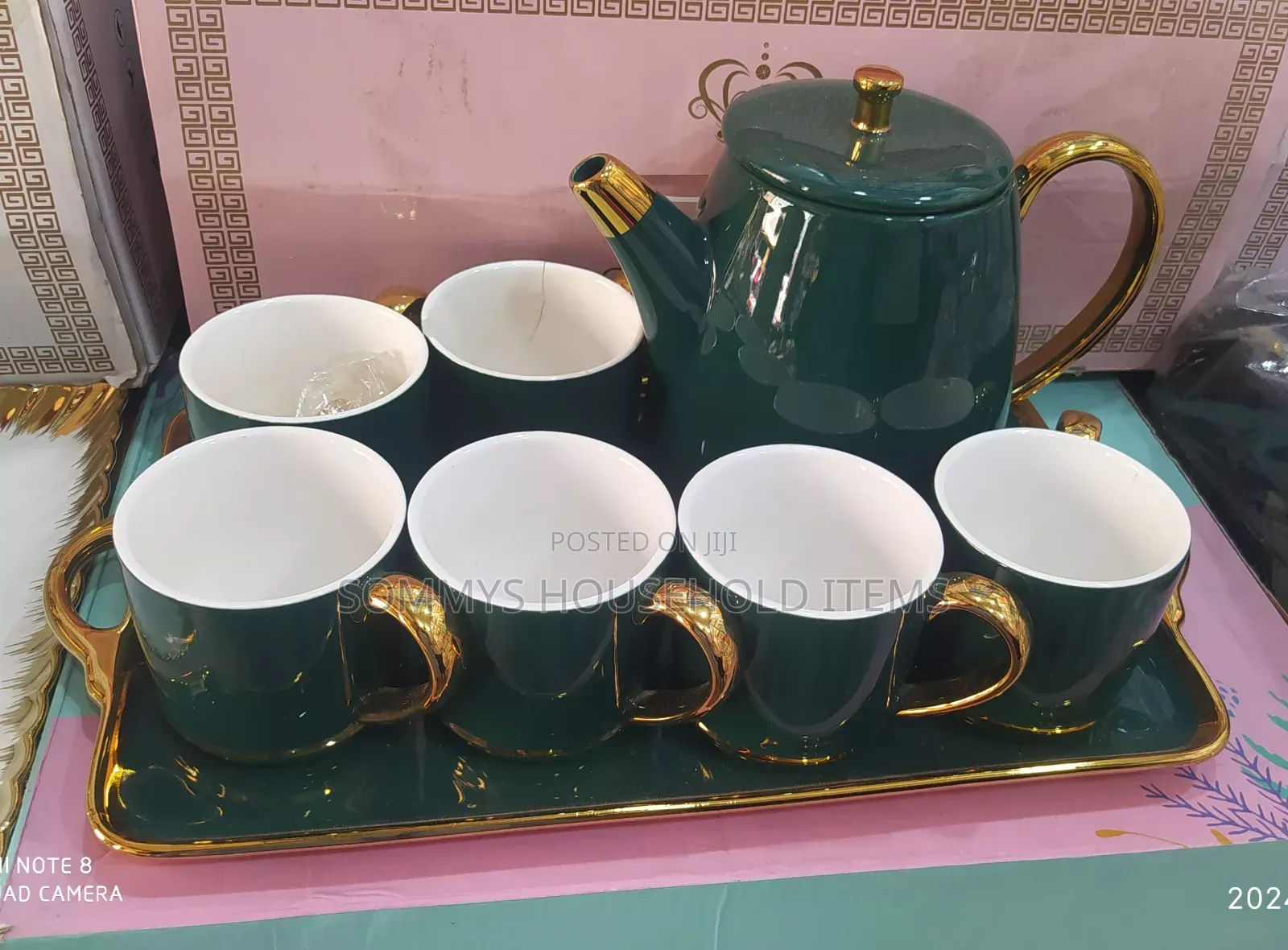 Luxury Ceramics Tea Cups, Kettle and Tray