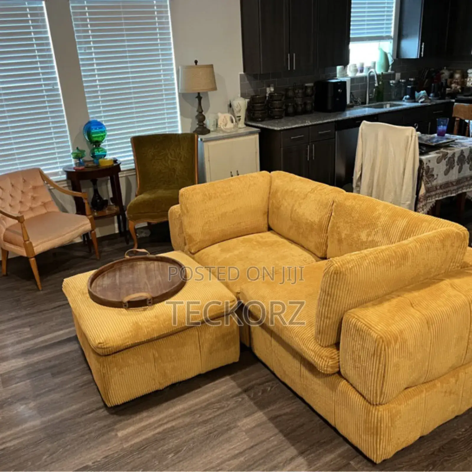 3 PCS Set Upholstered Velvet L-Shape Sofa