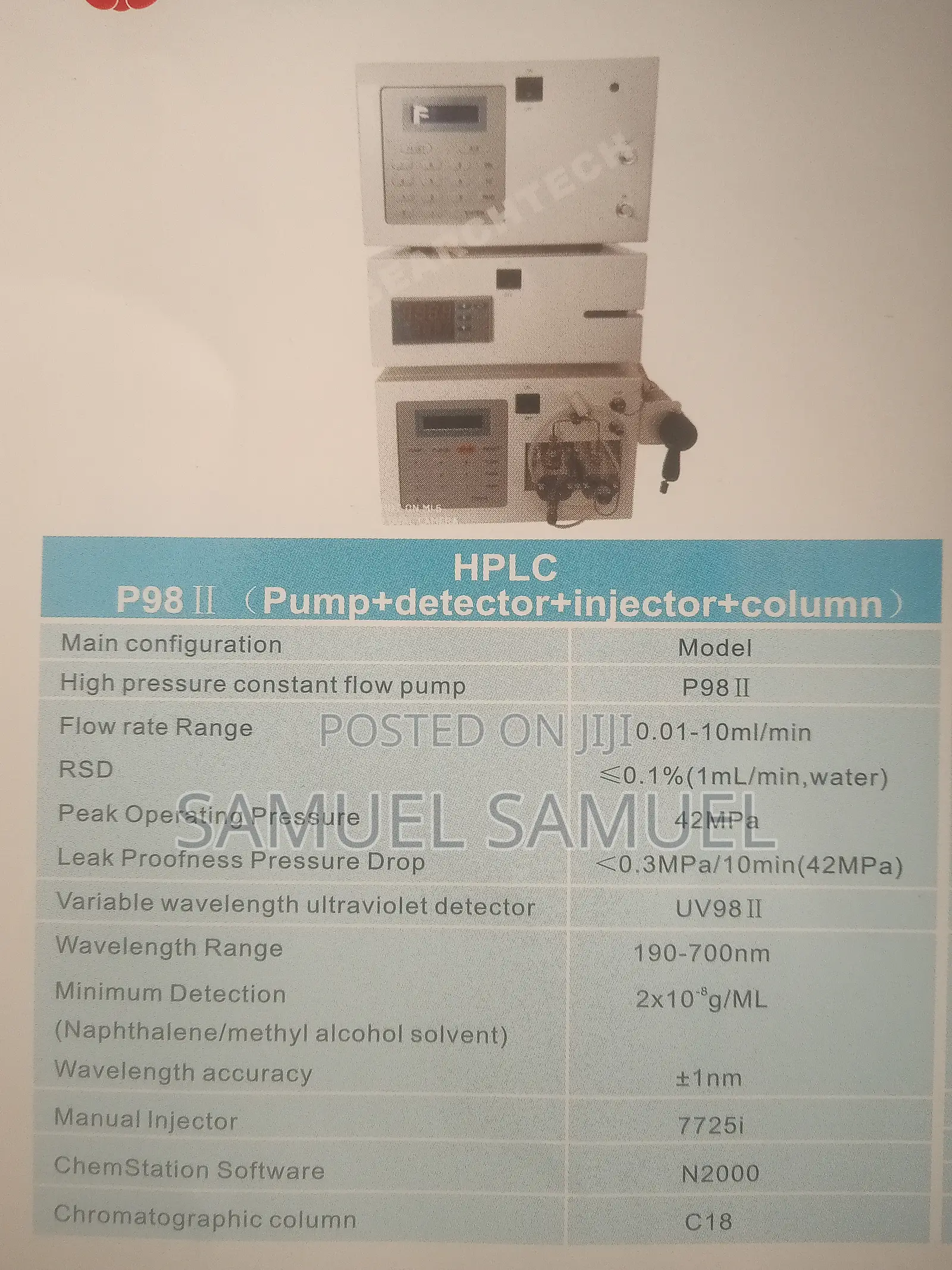 HPLC Model: P98 (Pump,Detector,Injector and Column)