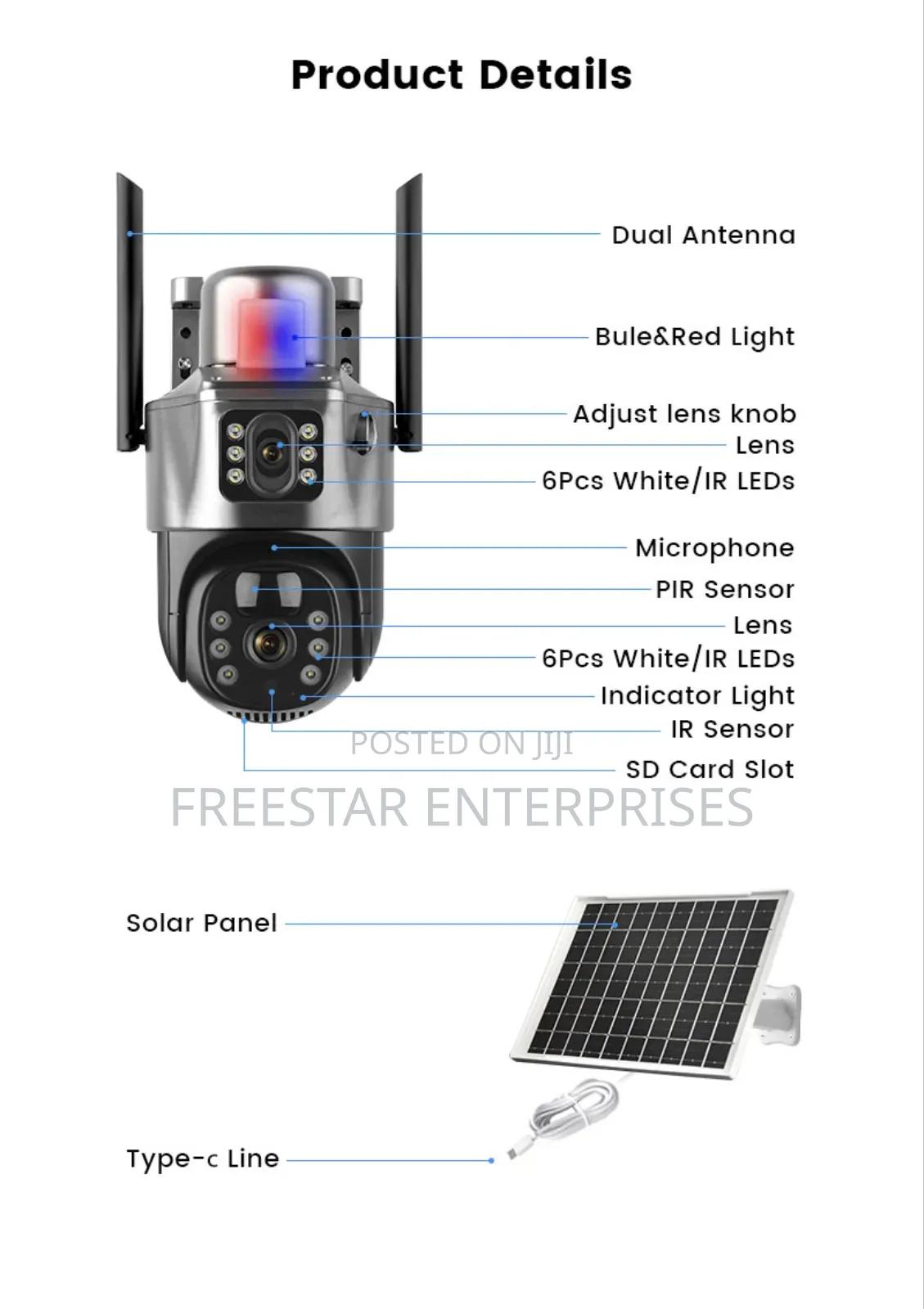 4G Solar Power CCTV Camera. Dual Lens Cctv, SIM Card, TF