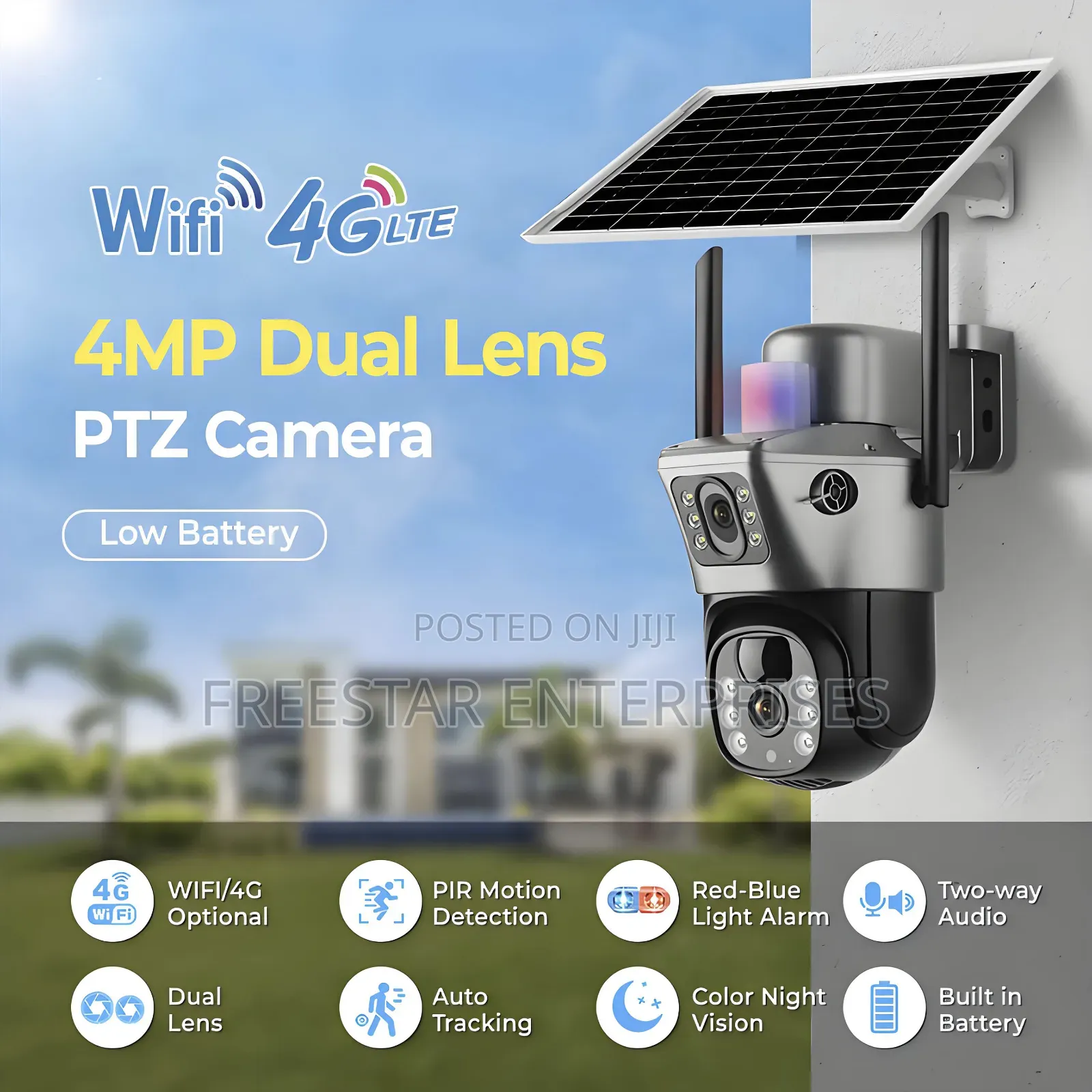 4G Solar Power CCTV Camera. Dual Lens Cctv, SIM Card, TF