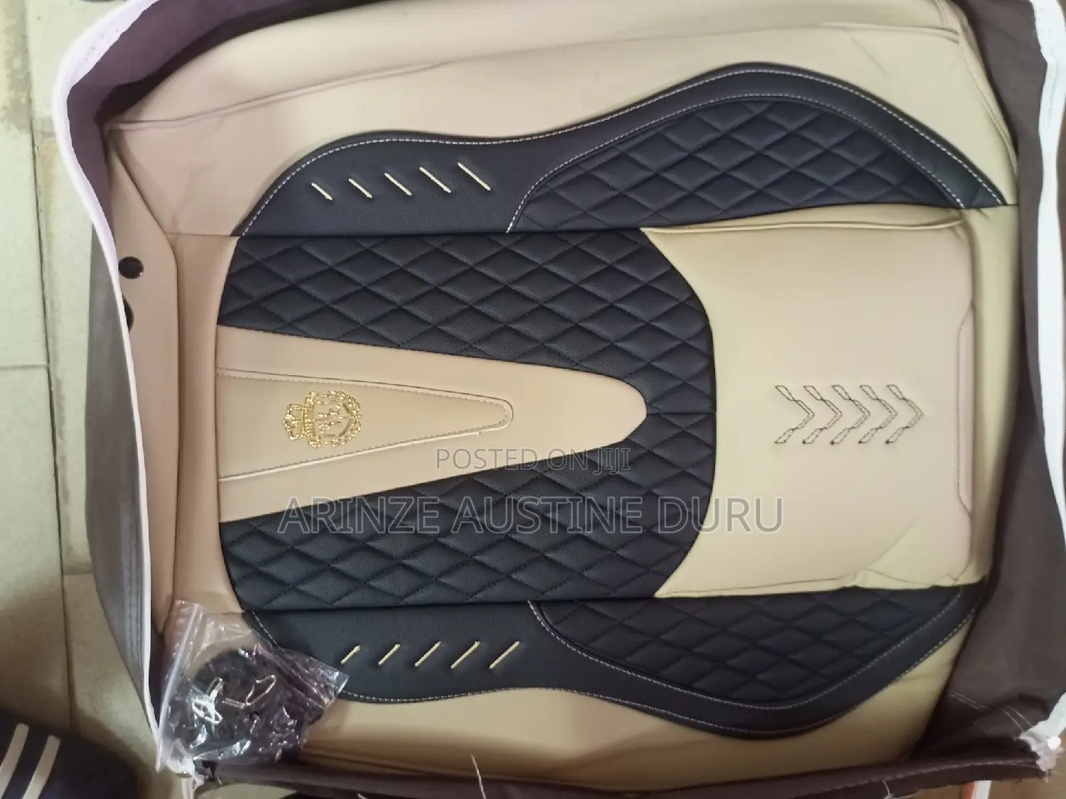 Leather Car Seat Covers, Universal Fit - Black Cream
