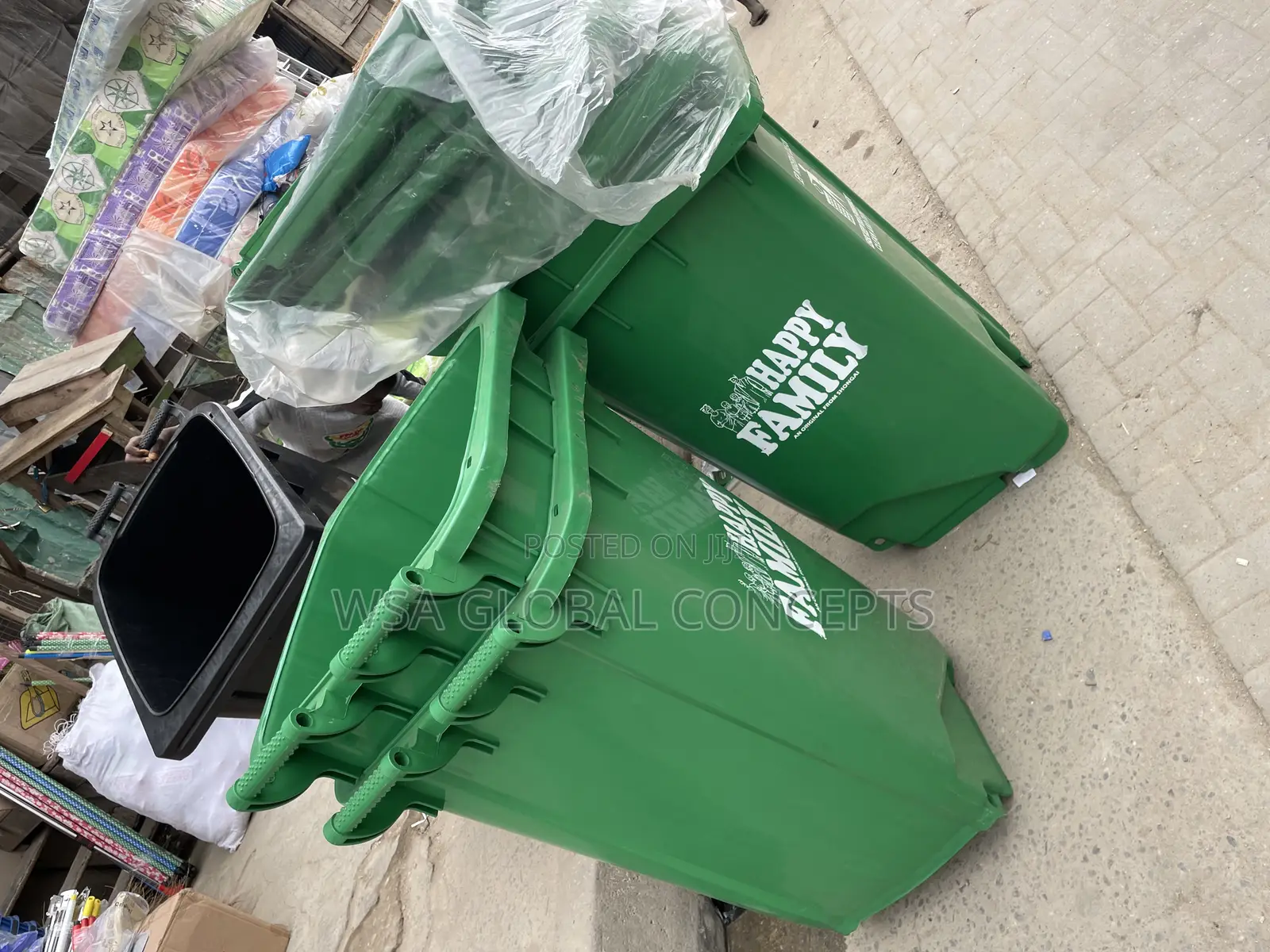 240 Liters Happy Family Waste Bin Green With Tyres
