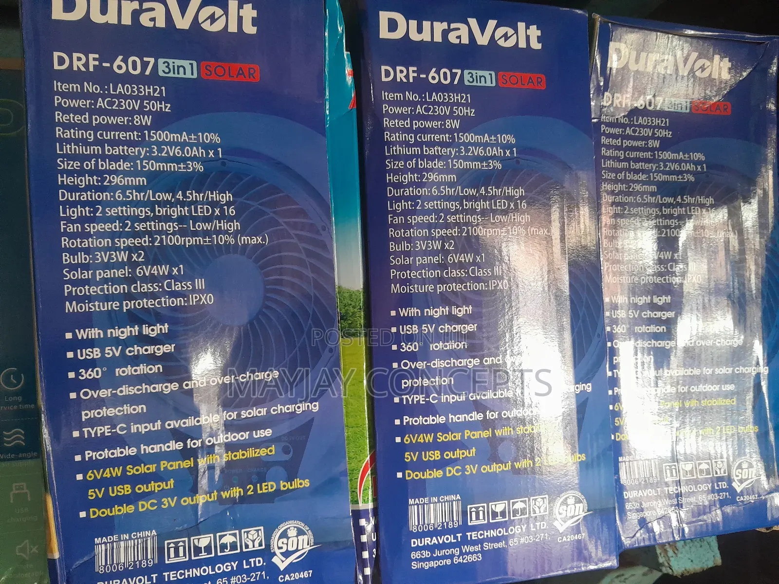 7" 3-in-1 Duravolt Solar Rechargeable Table Fan