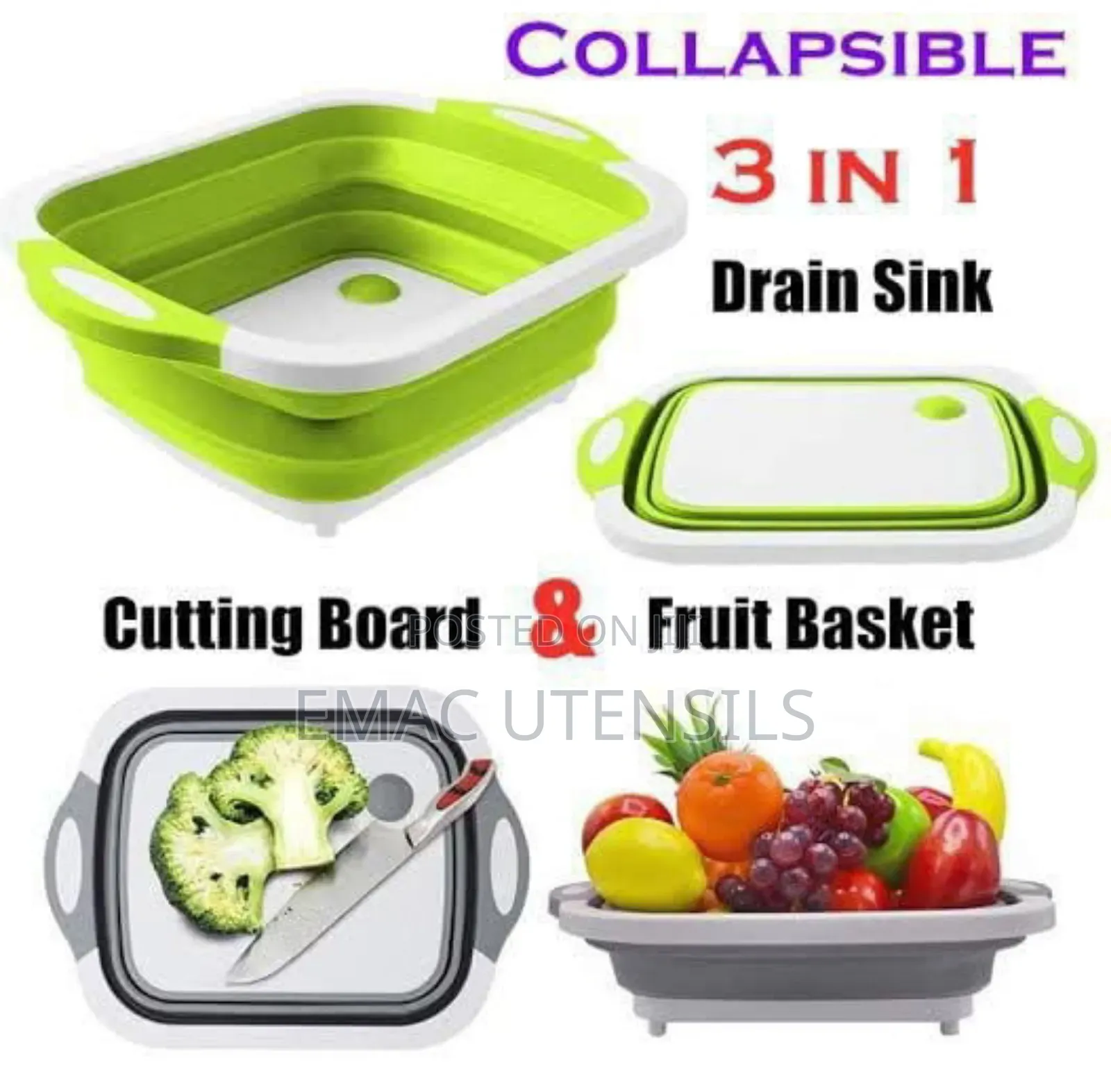 Collapsible
3 in 1
Drain Sink Cutting Board
And Fruit Basket