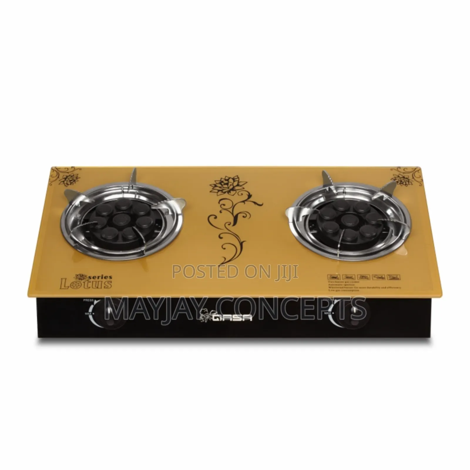 Qasa Gold Glass Table Gas Cooker-Lotus 8-in-1 Blue Burner