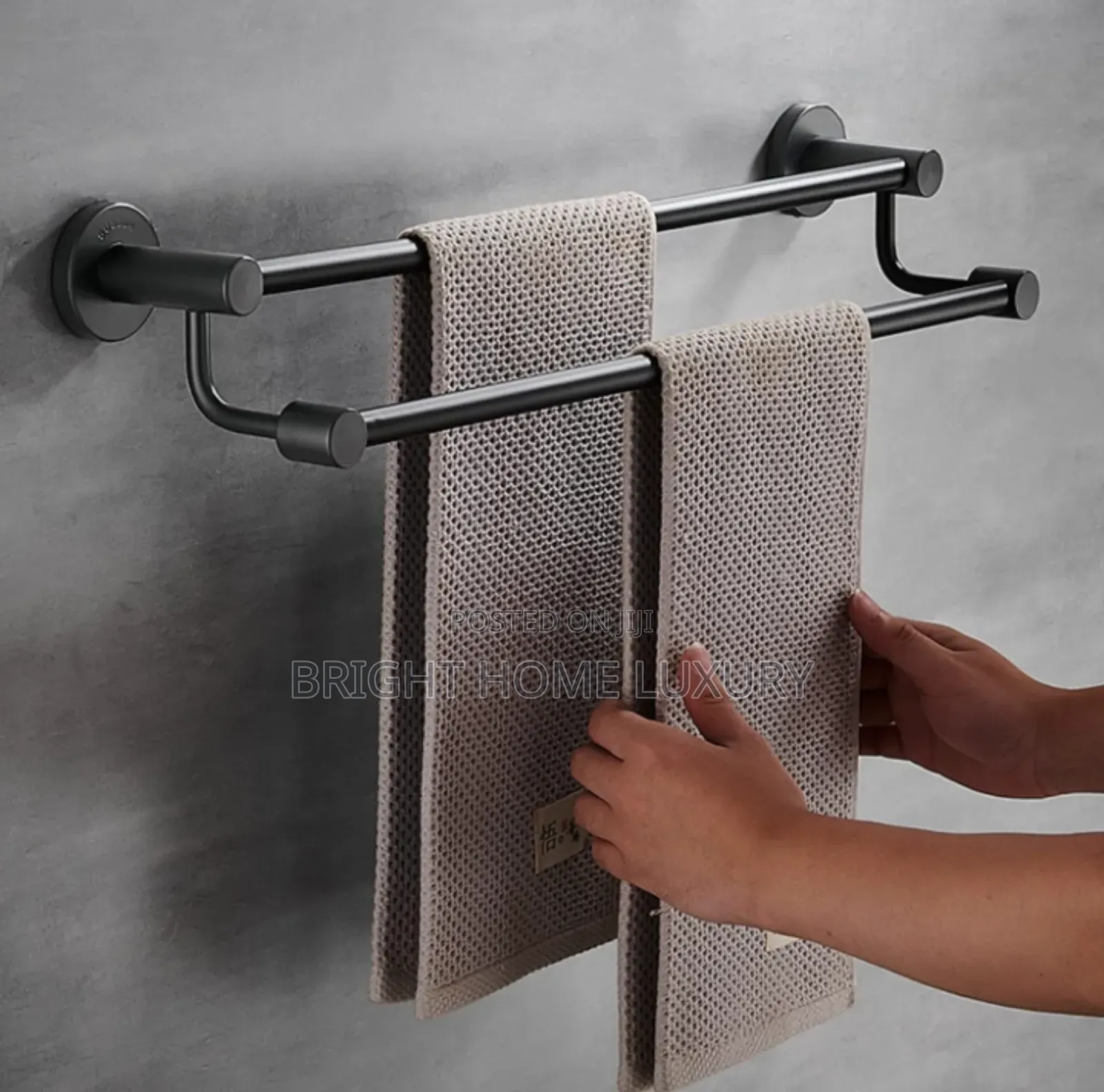 Thick Double Towel Rail Holder Hanger Black 90cm