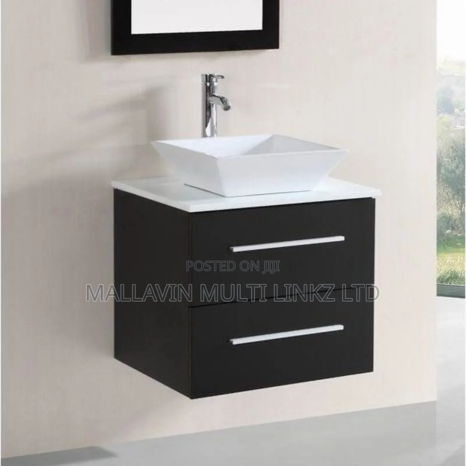 Black Wall Hung Cabinet Basin With Mirrors