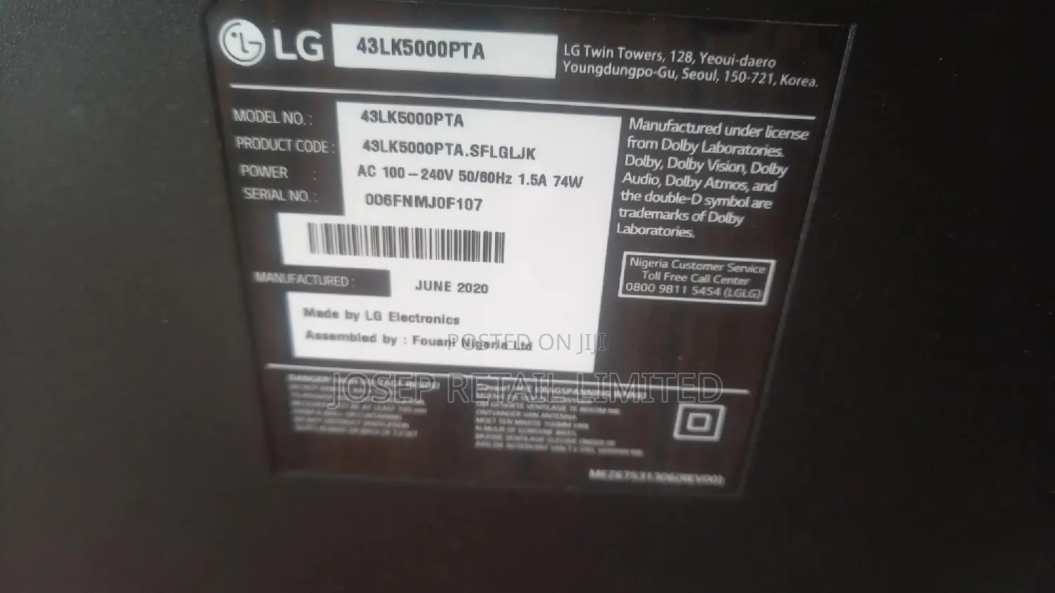 LG 43 Inches Ultra Slim Original Led TV by Fouani