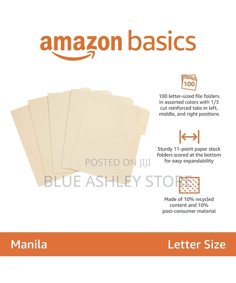 Amazon Basics File Folders, Letter Size, Manila 100pcs