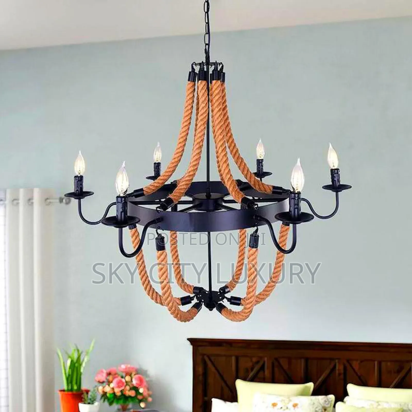 Candle Style Hemp Rope Chandelier Light
