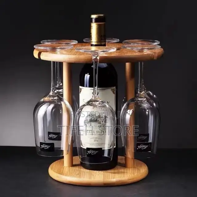Wooden Wine Bottle Rack and Glass Holder