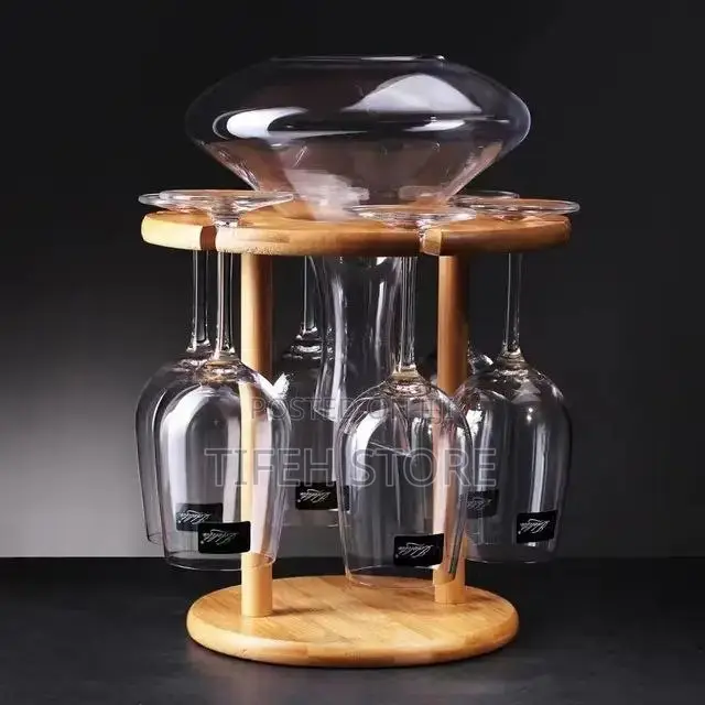 Wooden Wine Bottle Rack and Glass Holder