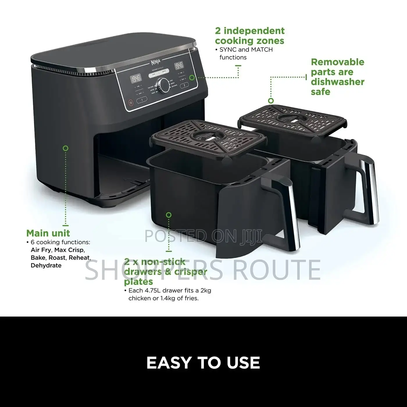 Ninja Foodi MAX Dual Zone 9.5L Air Fryer - Black(Imported)