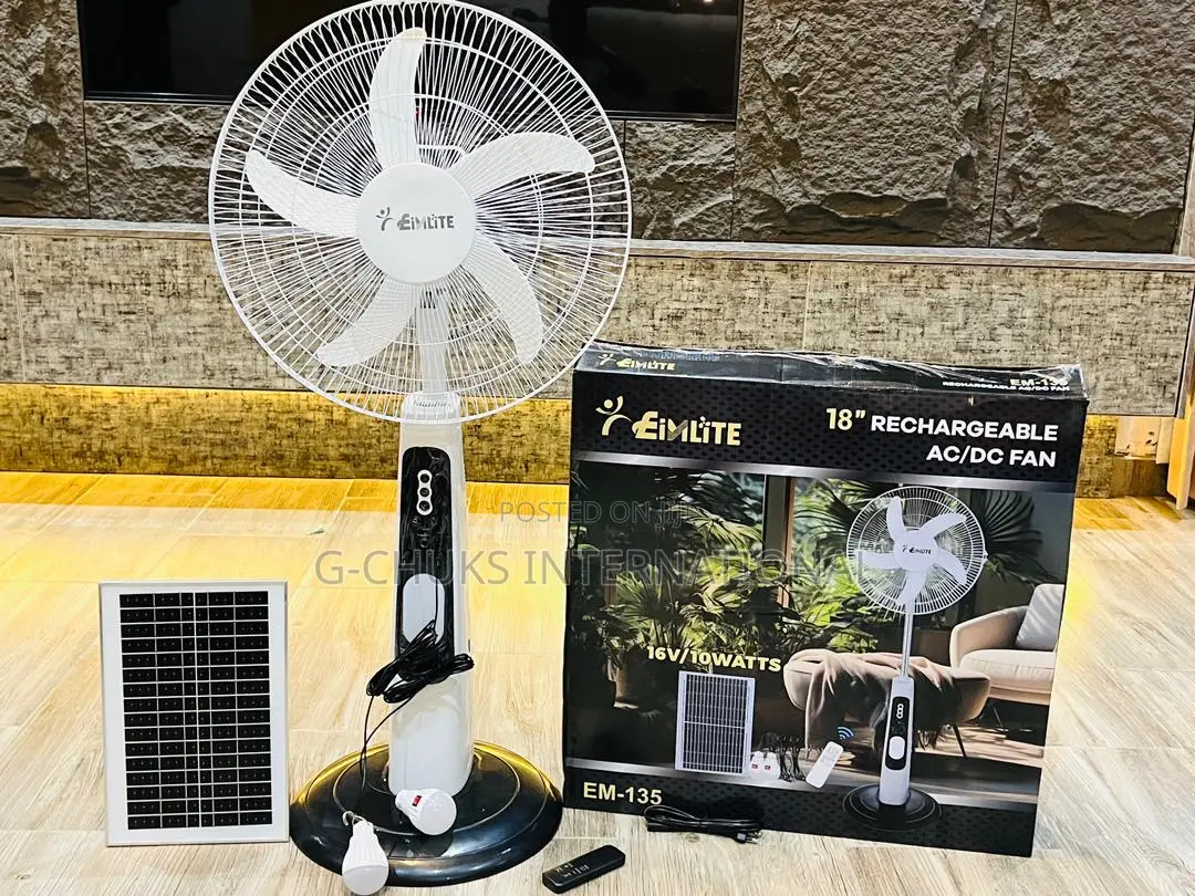 EIMILITE 18” Rechargeable Stand Fan With Solar Panel + Bulb