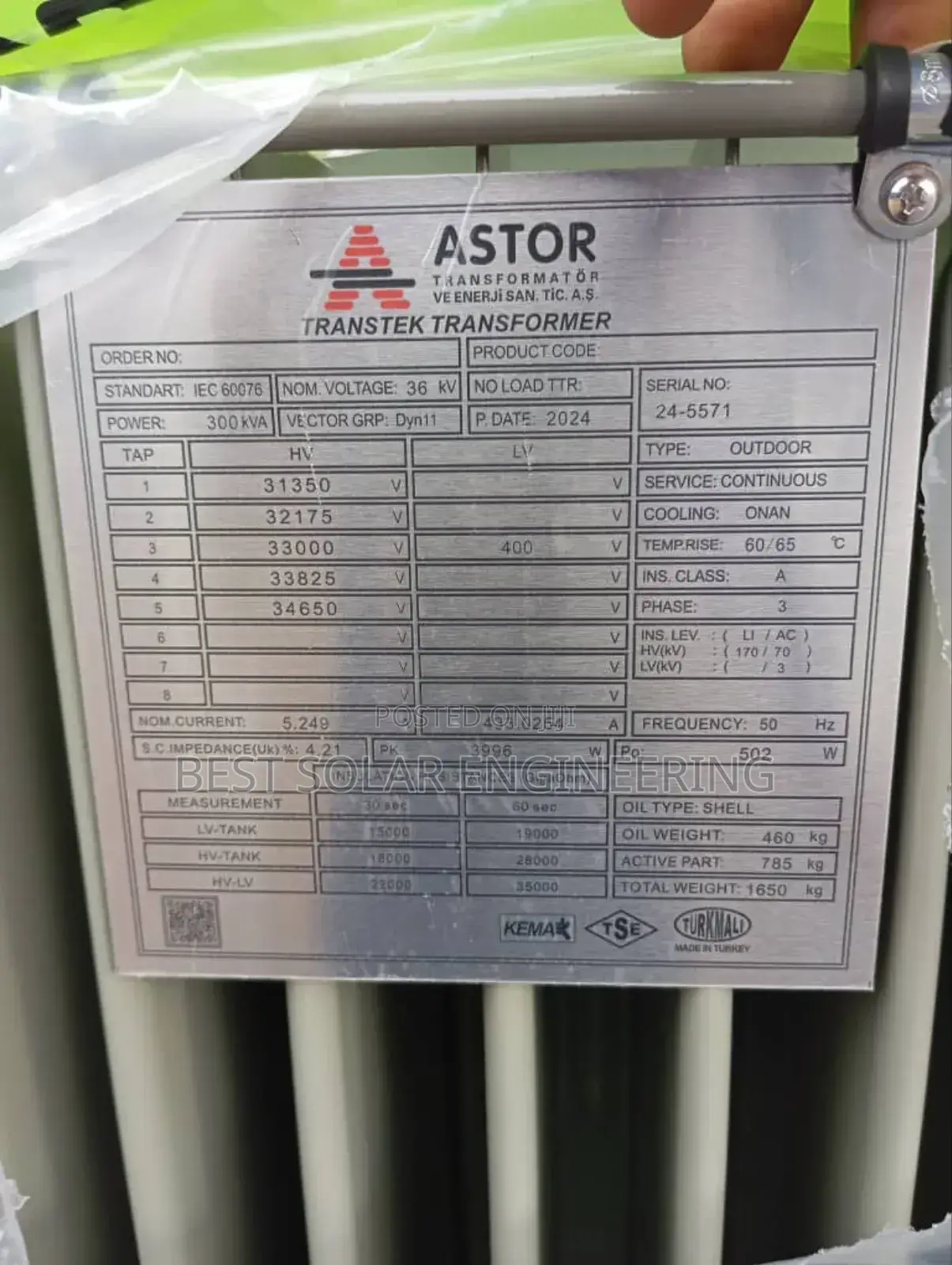300kva 33/0.400kv Astor Transformer