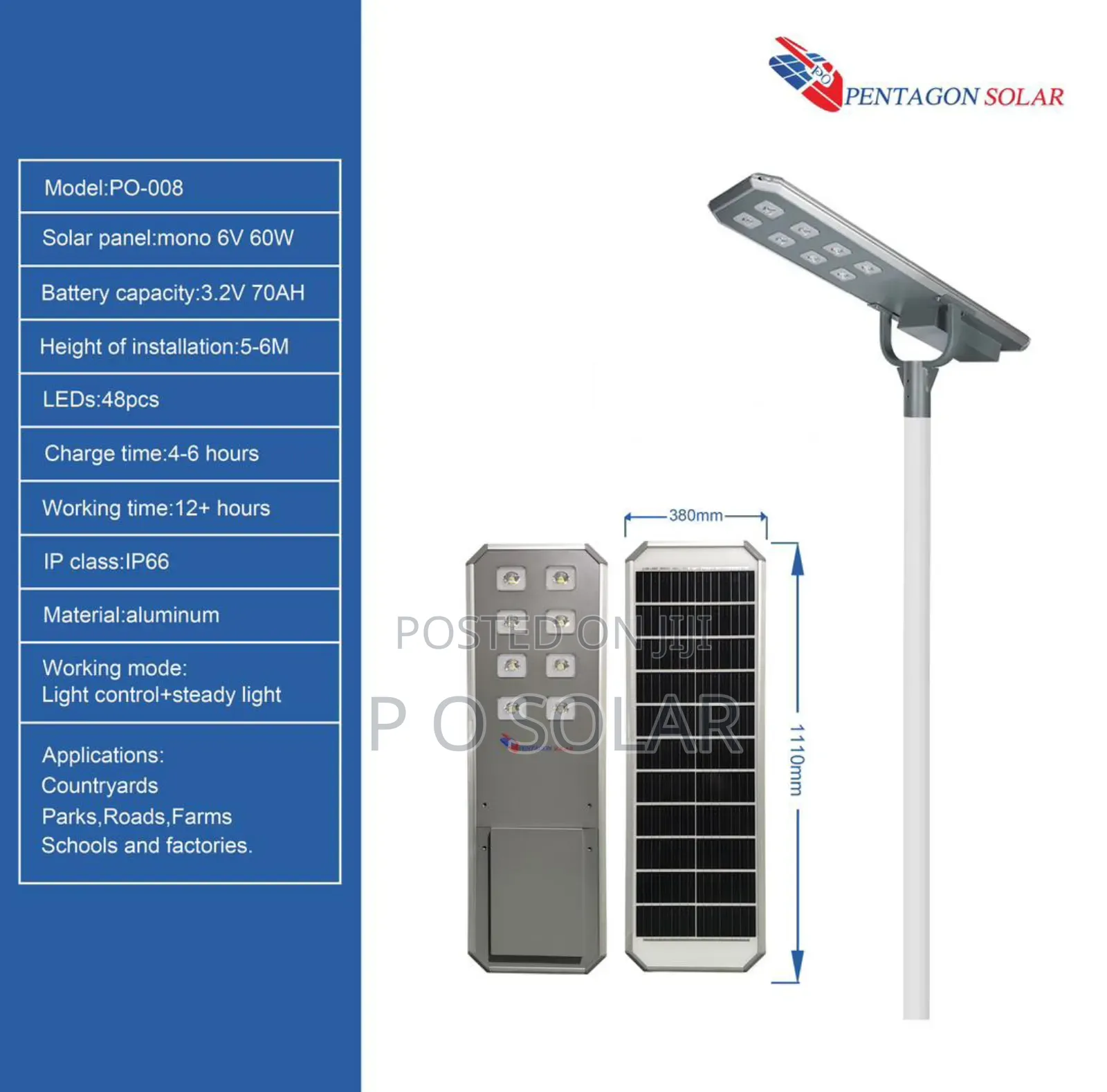 P O Pentagon 8eyes All in One Solar Street Light