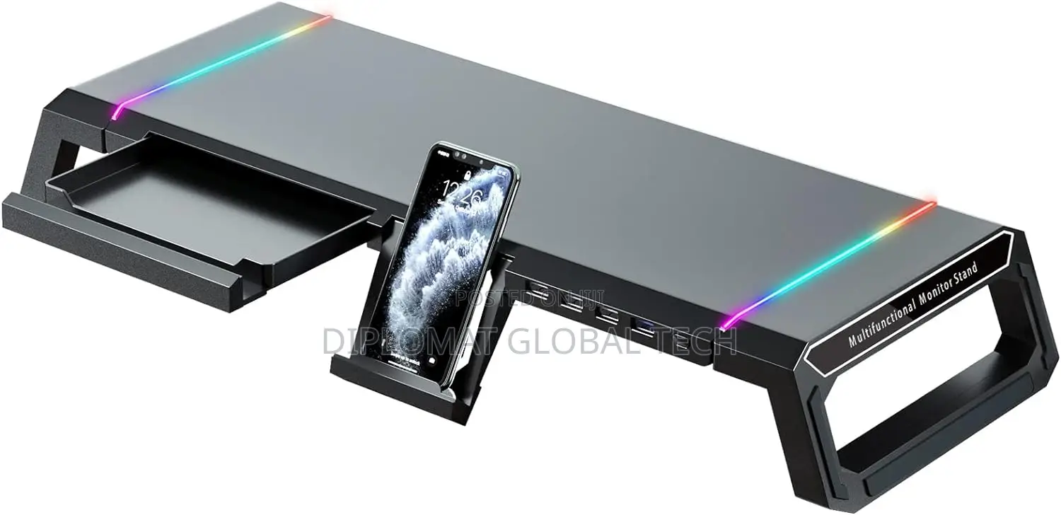 Kyolly RGB Gaming Computer Monitor Stand Riser With Drawer,