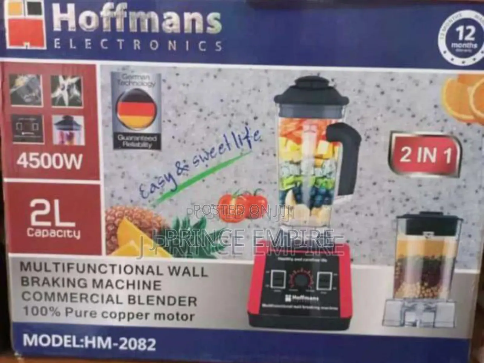 Hoffmans Commercial Blender 100% Copper 2 In 1-2l-4500watts