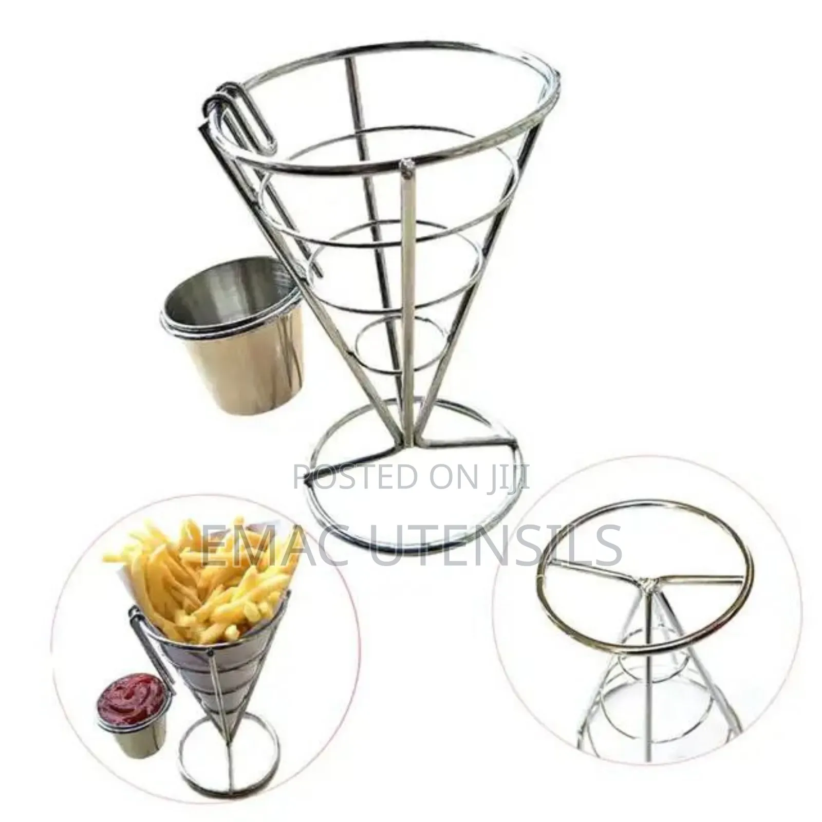 Stainless Steel Chips French Fries Basket With Sauce Bowl 