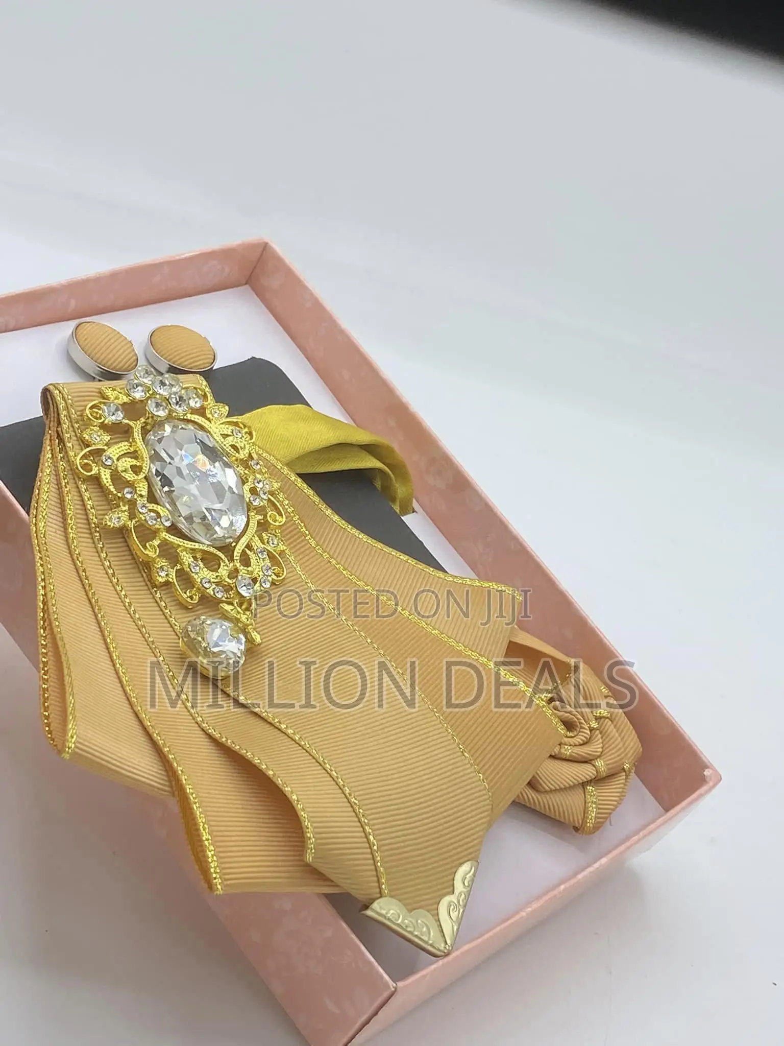Stylish Long 3-in-1 Barrister Bow Tie Gold