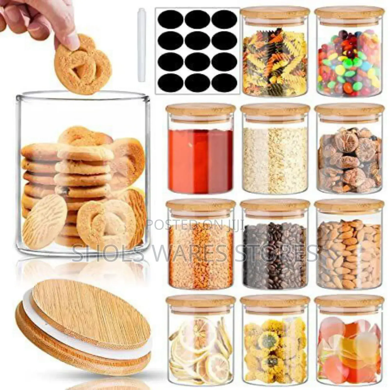 12pcs Glass Storagejar With Sealed Bamboo Lid and Pen