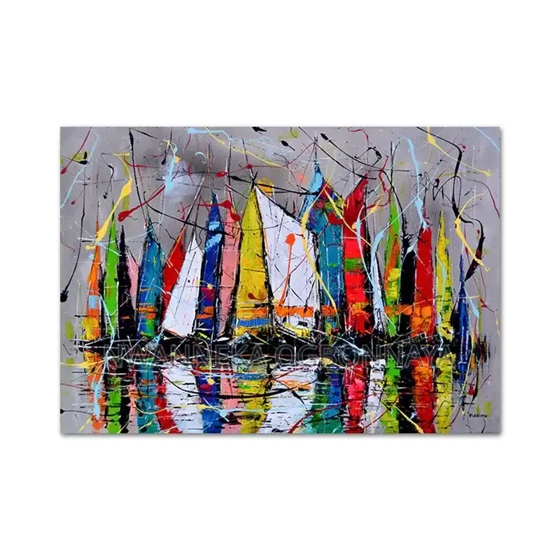 Abstract Oil Painting Graffiti Sailboat Canvas Artwork